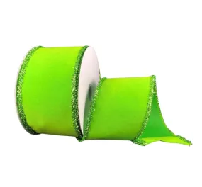 2.5" Lime Velvet with Tinsel Edge Ribbon - 10yds