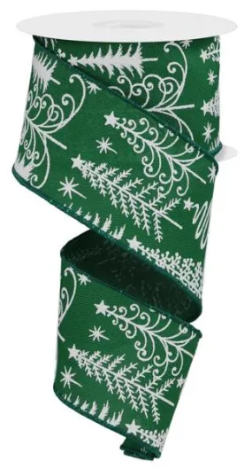 2.5" Multi Trees Ribbon: Emerald Grn - 10Yds