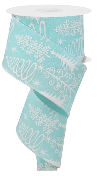 2.5" Multi Trees Ribbon: Ice Blue - 10Yds