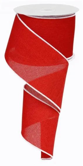 2.5" Red/White Edge Linen Ribbon - 10Yds