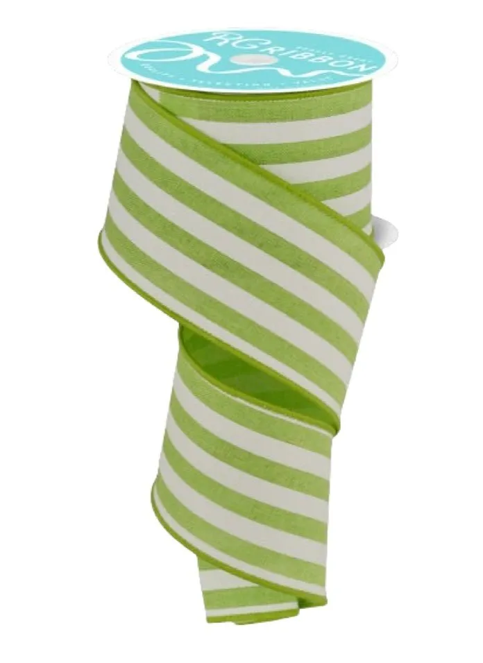 2.5" Vertical Stripe Ribbon: Bright Green/White