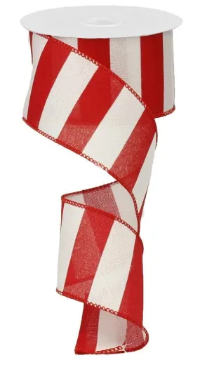 2.5" Wide Stripe Linen Ribbon: Red/White - 10Yds