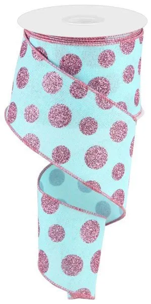 2.5" x 10yd Glitter Polka Dot Ribbon: Ice Blue/Pink