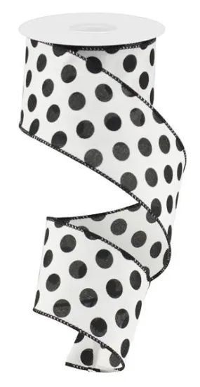 2.5" x 10yd Linen Polka Dot Ribbon: Wht/Black