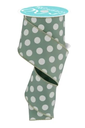 2.5" x 10yd Polka Dot Ribbon: Sage Green/White