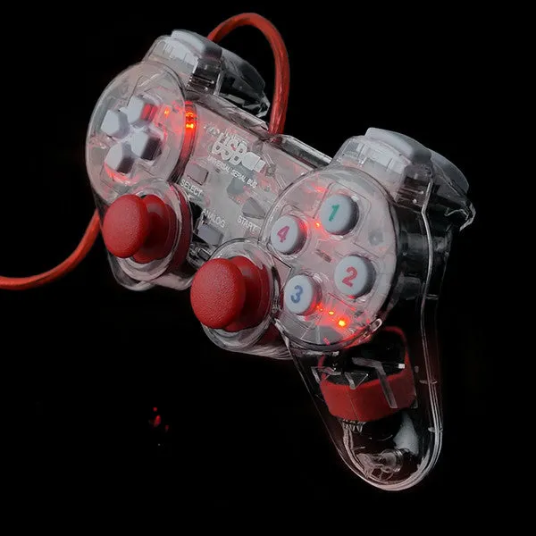 3 Colors Transparent LED Wired USB Gamepad Double Vibration Joystick Game Controller Joypad  For PC Laptop For Win7/10/XP Clear