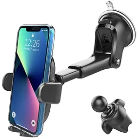 3-in-1 Suction Cup Phone Holder Windshield/Dashboard/Air Vent, Oqtiq Dashboard & Windshield Suction Cup Car Phone Mount with Strong Sticky Gel Pad, Compatible with iPhone, Samsung & Other Cellphone