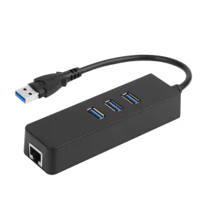 3-Port USB 3.0 Hub   Gigabit Ethernet Adapter - 10/100/1000 Mbps LAN Converter - RJ45 Wired USB Network Adapter - Black