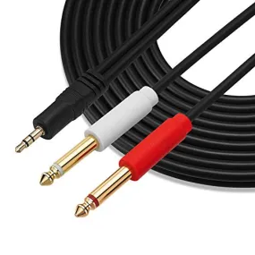 3.5mm 1/8 inch TRS to Dual 6.35mm 1/4 inch TS Mono Stereo Y-Cable Splitter Audio Cord Adapter Cable for iPhones/PC/Computer Sound Card/Amplifiers/Mixer/Multimedia Speaker/Home Stereo System(5ft/1.5M)