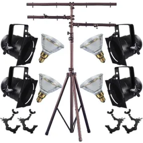 4 Black Short PAR CAN 38 90w PAR38 Flood O-Clamp Stand