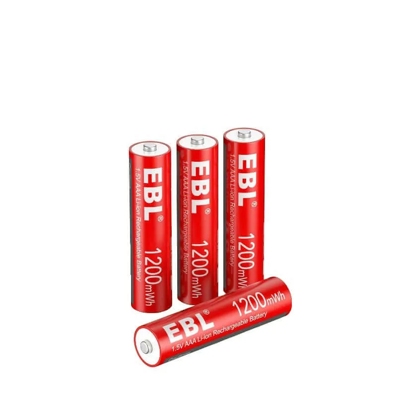 4 Pack 1.5V 1200mWh Rechargeable Lithium Li-ion AAA Batteries with USB Charger