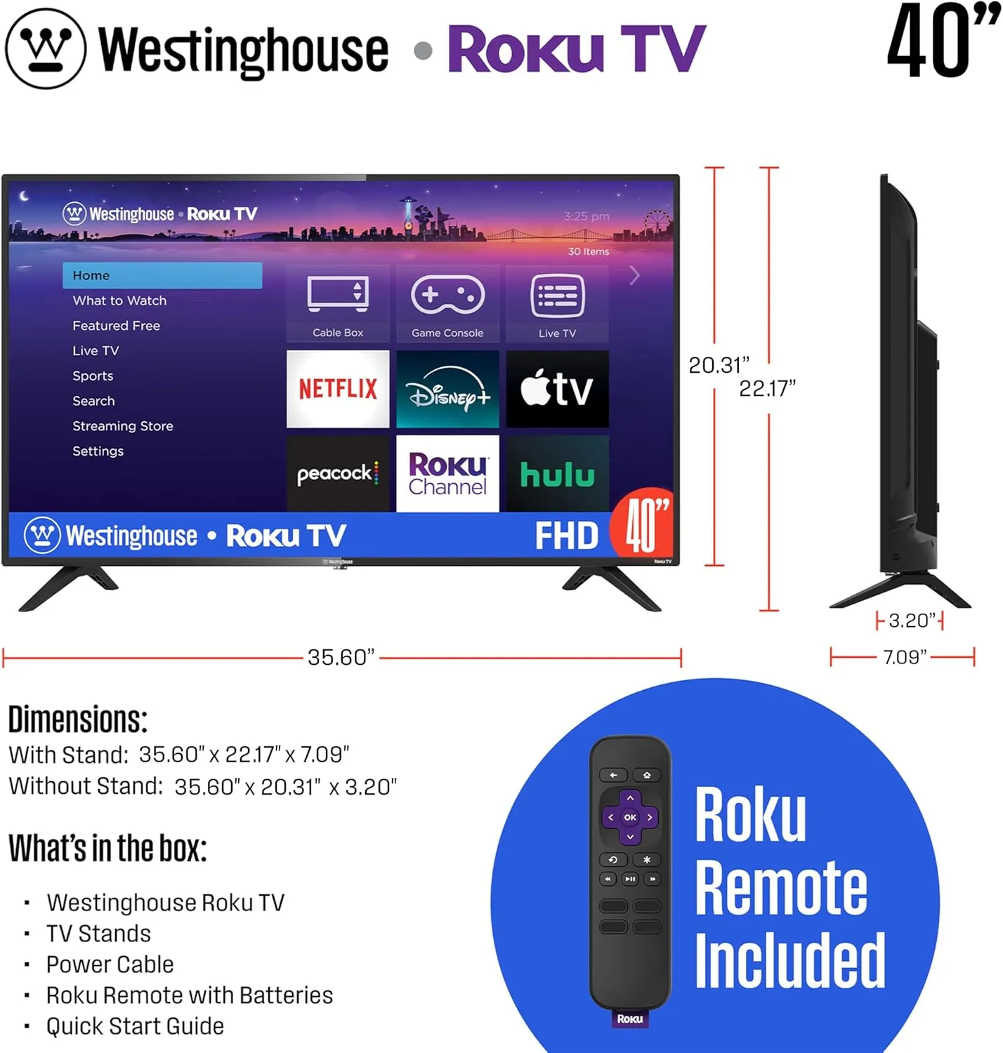 40″ Full HD Smart Roku TV