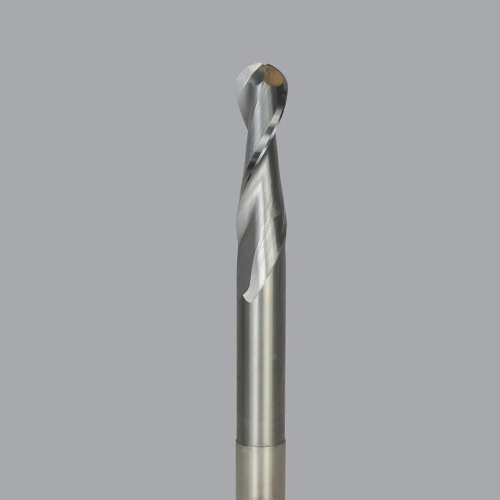 52-244BL, 0.125" Dia, 0.5" LOC, 0.125" Shank Dia, 3" OAL, 2 Flute Upcut Ballnose Router Bit