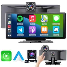 9 inch Wireless Apple CarPlay Screen for Car & 4K Dash Cam with Android Auto.Portable Car Stereo with Backup Camera & Touchscreen Display.Dash Mout Car Play Box.GPS Navigation, Bluetooth