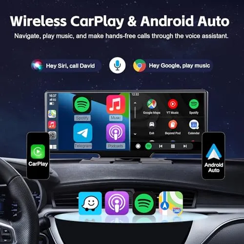 9 inch Wireless Apple CarPlay Screen for Car & 4K Dash Cam with Android Auto.Portable Car Stereo with Backup Camera & Touchscreen Display.Dash Mout Car Play Box.GPS Navigation, Bluetooth