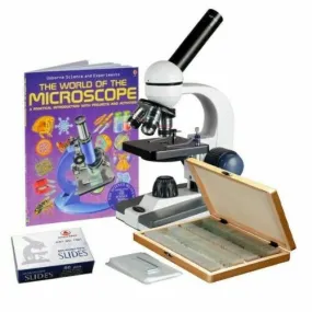 AmScope M150 Series Portable Student Monocular Compound Microscope 40X-1000X Magnification with LED, 100 Prepared Slides, 50 Blank Slides and Microscope Book