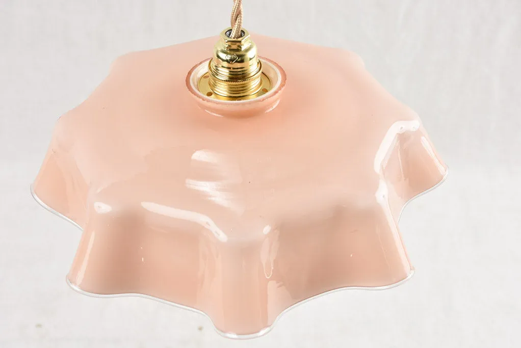 Antique French pink opaline pendant light fixture - 10¼"