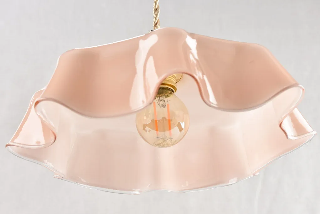 Antique French pink opaline pendant light fixture - 10¼"