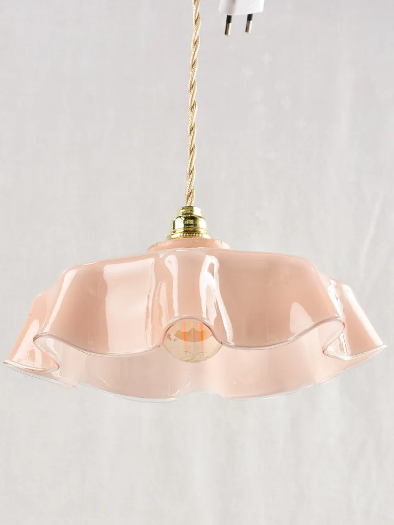 Antique French pink opaline pendant light fixture - 10¼"