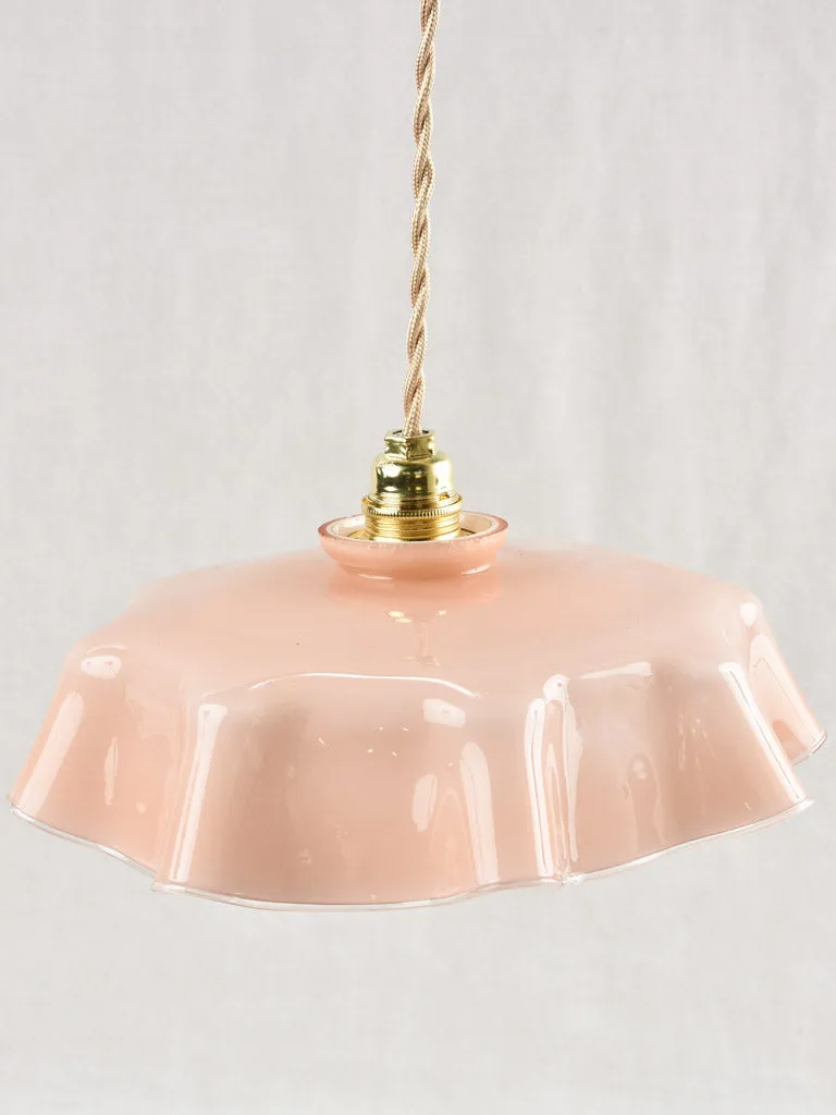 Antique French pink opaline pendant light fixture - 10¼"