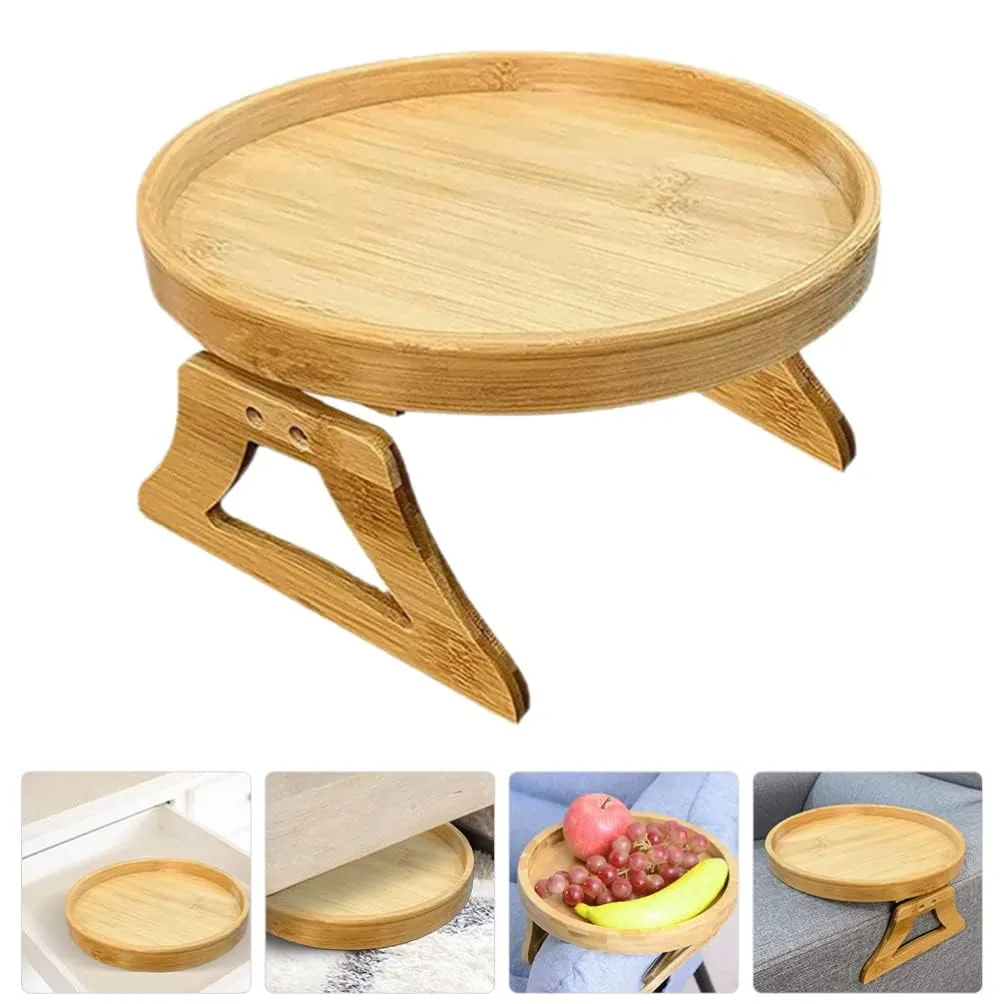 Bamboo Sofa Armrest Clip-On Tray | Ideal for Remote/Drinks/Phone (Round Shape)