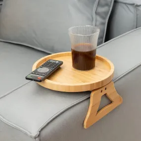 Bamboo Sofa Armrest Clip-On Tray | Ideal for Remote/Drinks/Phone (Round Shape)