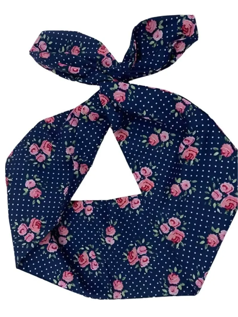 Blue Floral Wired Hair Tie