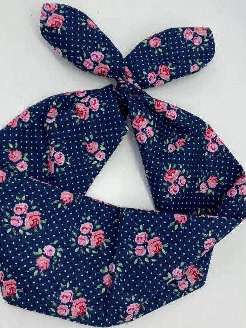 Blue Floral Wired Hair Tie