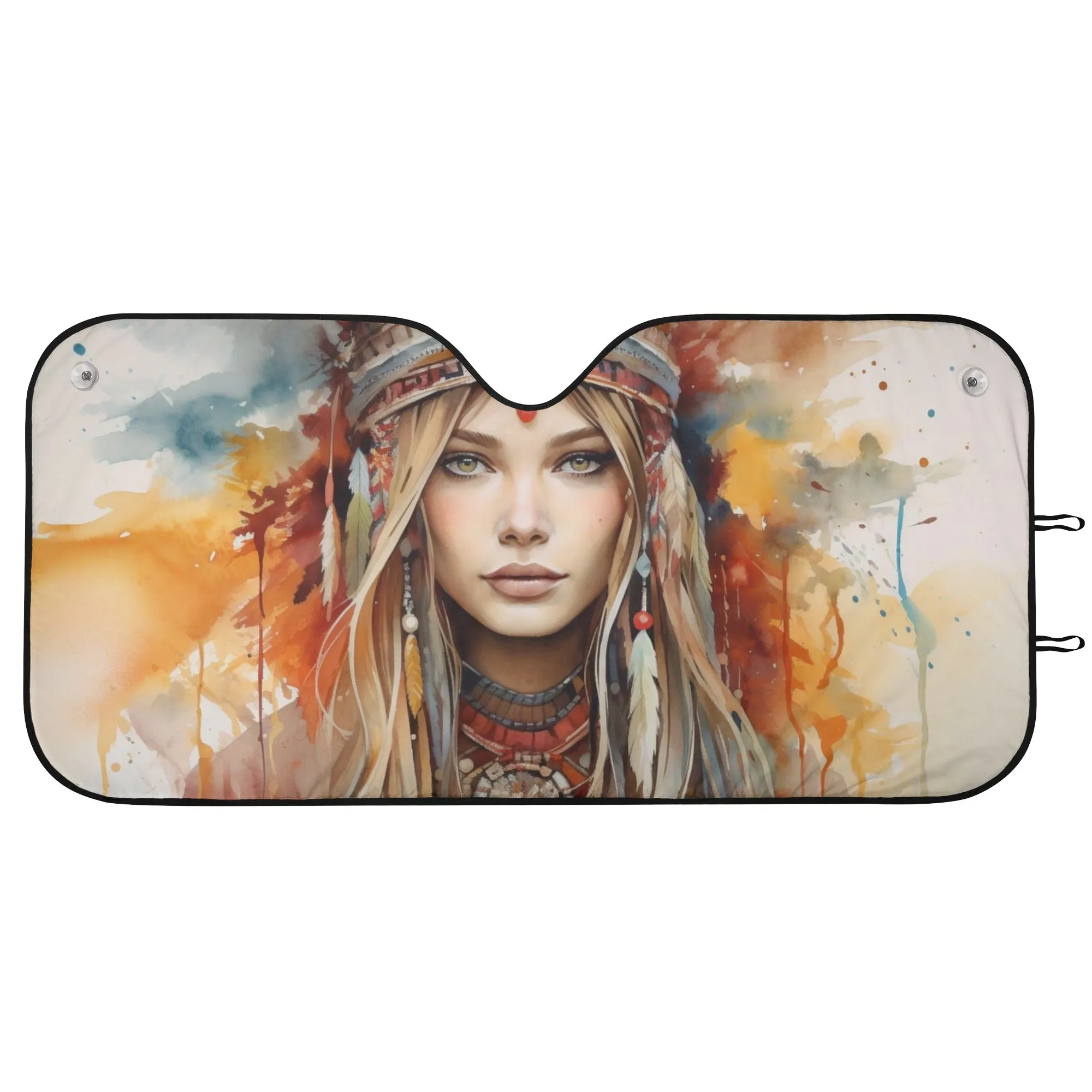 Boho Woman Car Sun Shade, Bohemian Front Windshield Coverings Blocker Auto Protector Window Visor Screen Cover Shield Men Ladies SUV Truck