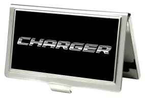 Business Card Holder - SMALL - CHARGER Text FCG Black Silver-Fade