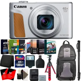 Canon PowerShot SX740 HS Digital Camera Silver   Top Accessory Kit   62 Inches Monopod