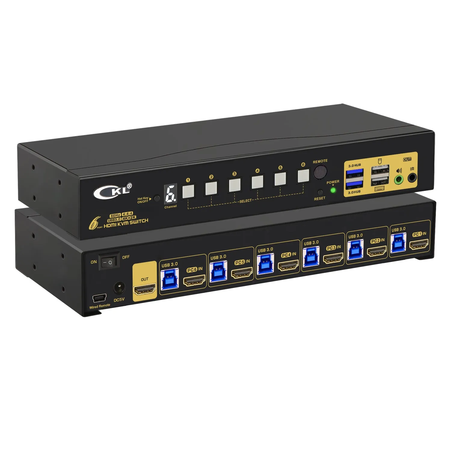 CKL 6 Port Rack Mount USB 3.0 KVM Switch HDMI 2.0 4K@60Hz with Audio and Cables