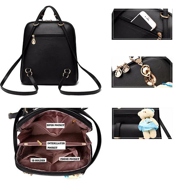 Classic Fashion Backpacks with Teddy Bear Charm