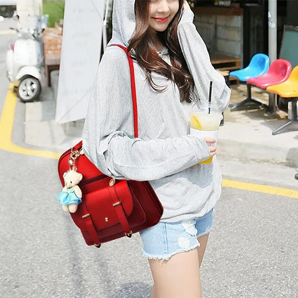 Classic Fashion Backpacks with Teddy Bear Charm