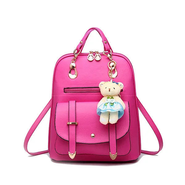 Classic Fashion Backpacks with Teddy Bear Charm