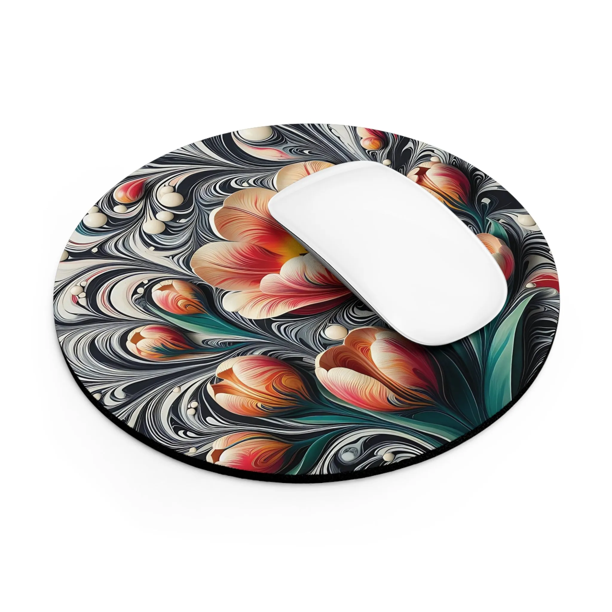 Colorful traditional marbling art flowers Mouse Pad