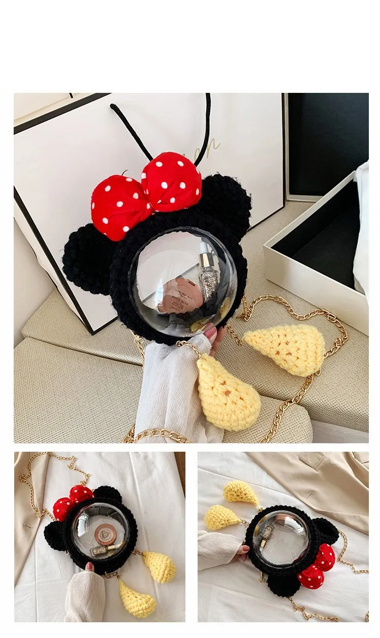 Cute Minnie Mouse Crochet Crossbody Purse Minnie Mouse Crochet Shoulder Bags for Girl Minnie Mouse Crochet Crossbody Purses