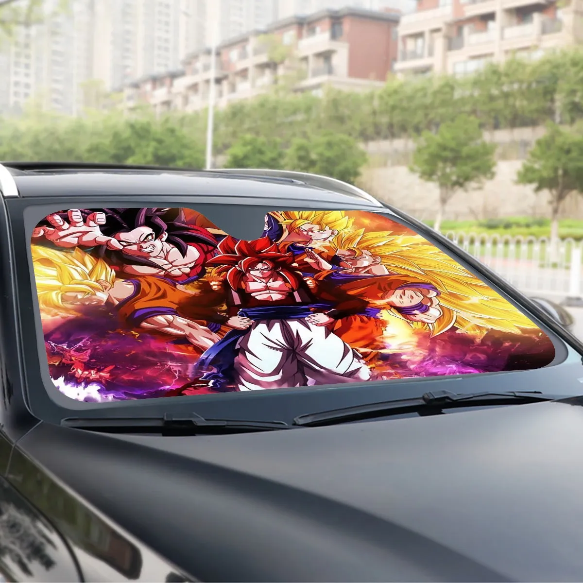 DBZ Gogeta Goku Vegeta Super Saiyan Powerful Lightning Thunder Design Windshield Sunshade