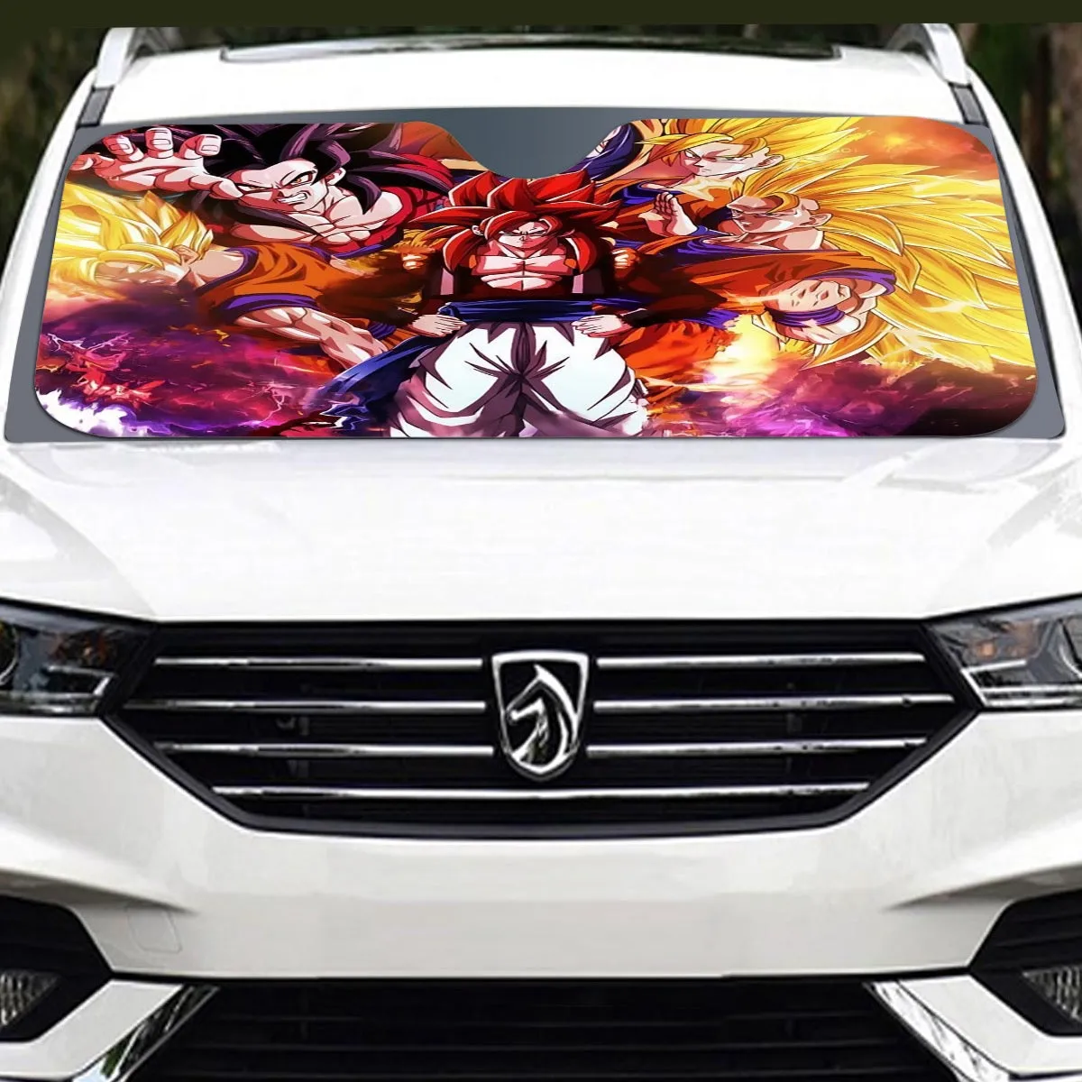 DBZ Gogeta Goku Vegeta Super Saiyan Powerful Lightning Thunder Design Windshield Sunshade