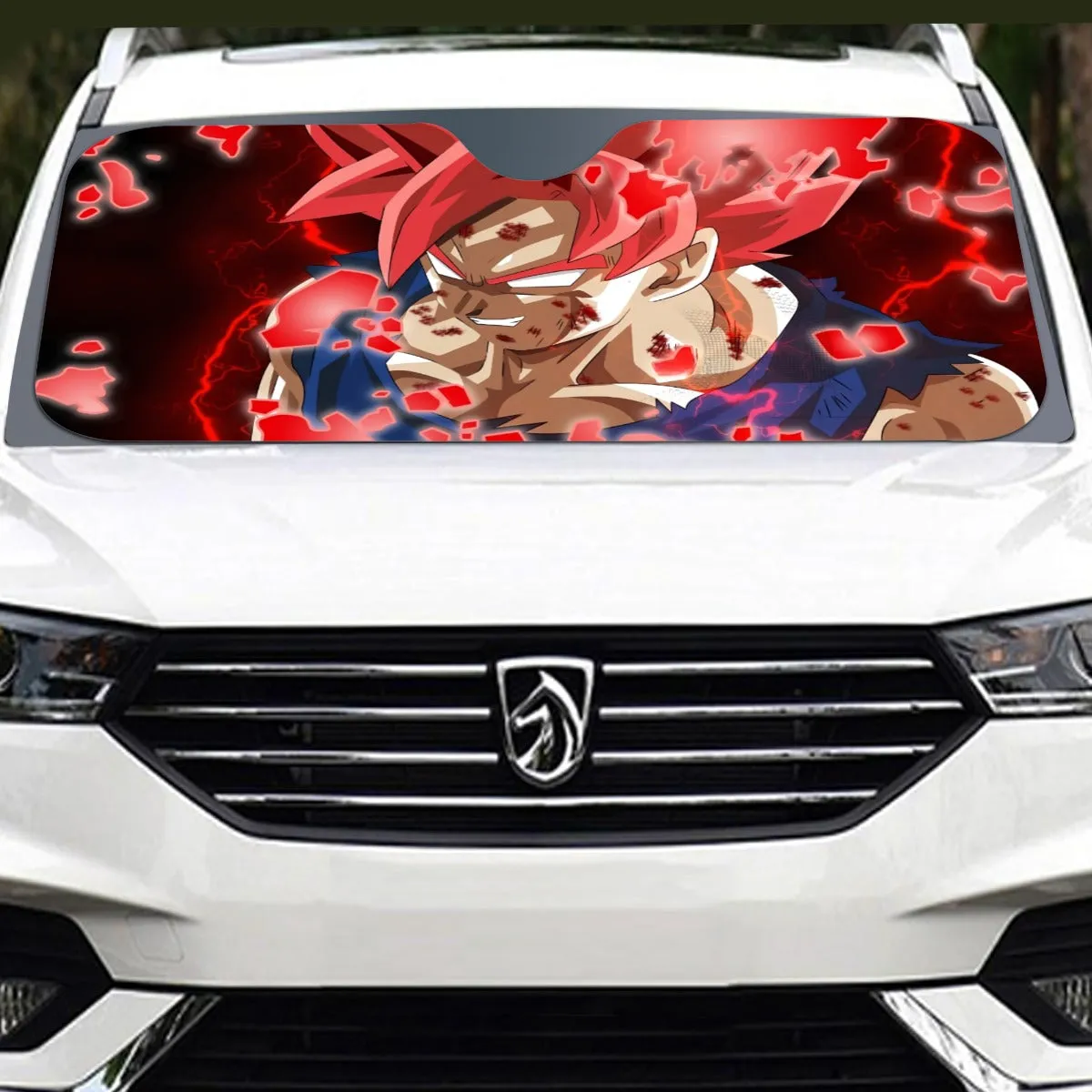 DBZ Son Goku Super Saiyan Red Hair God Dope Style Windshield Sunshade