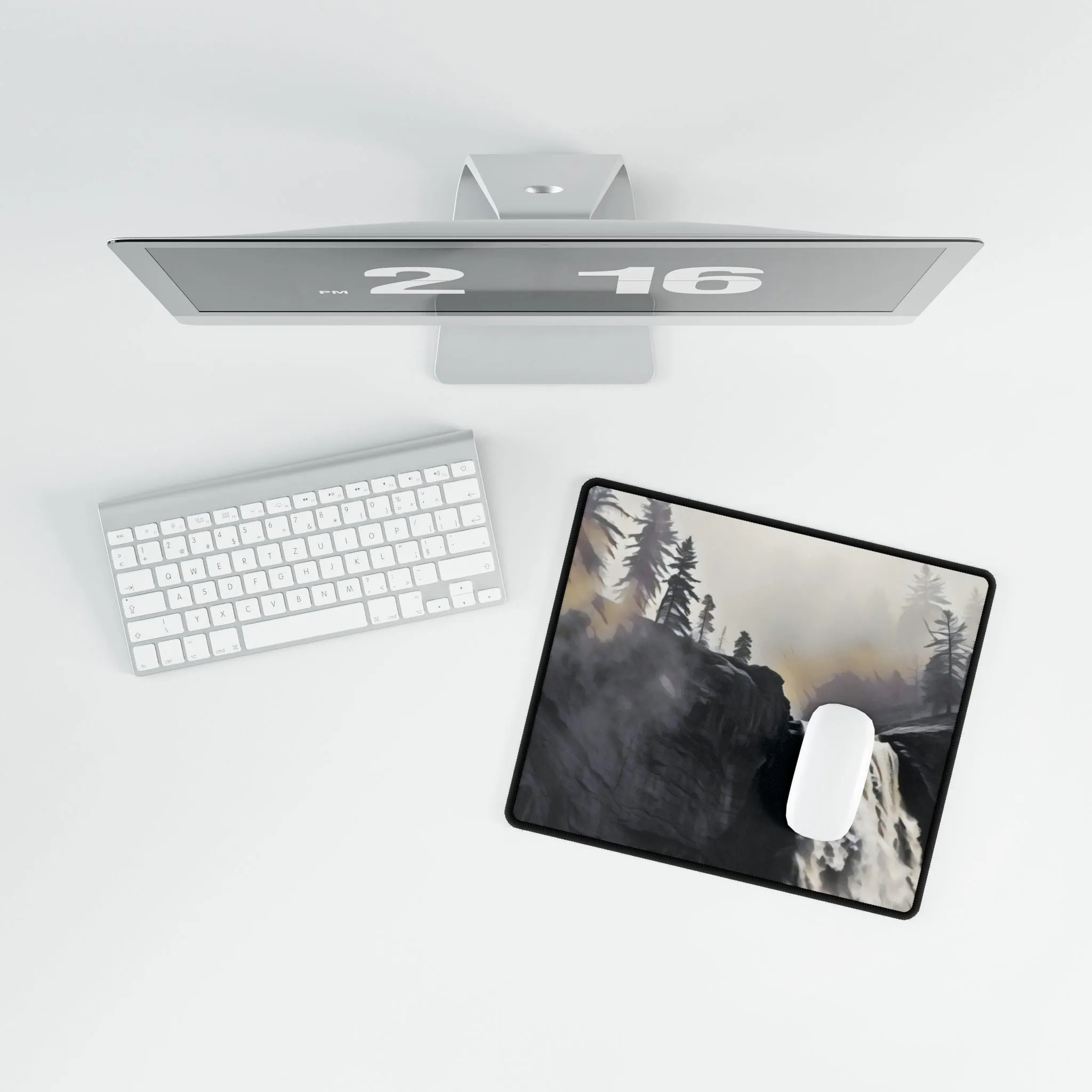 Desk Mats - Black & White Art Waterfall Misty Landscape