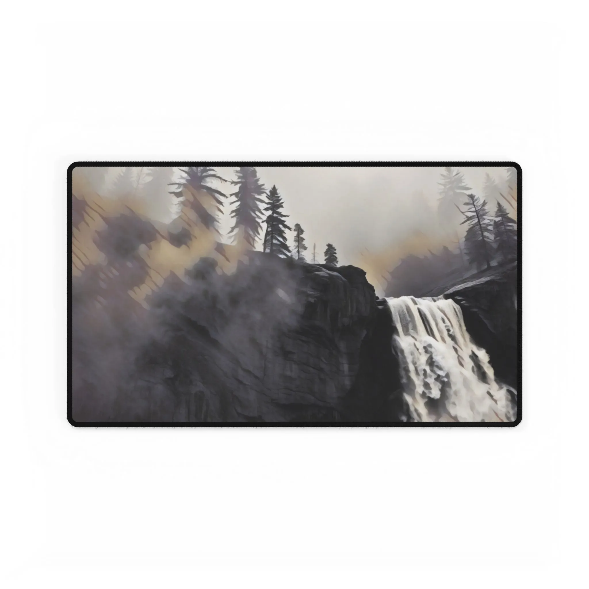 Desk Mats - Black & White Art Waterfall Misty Landscape