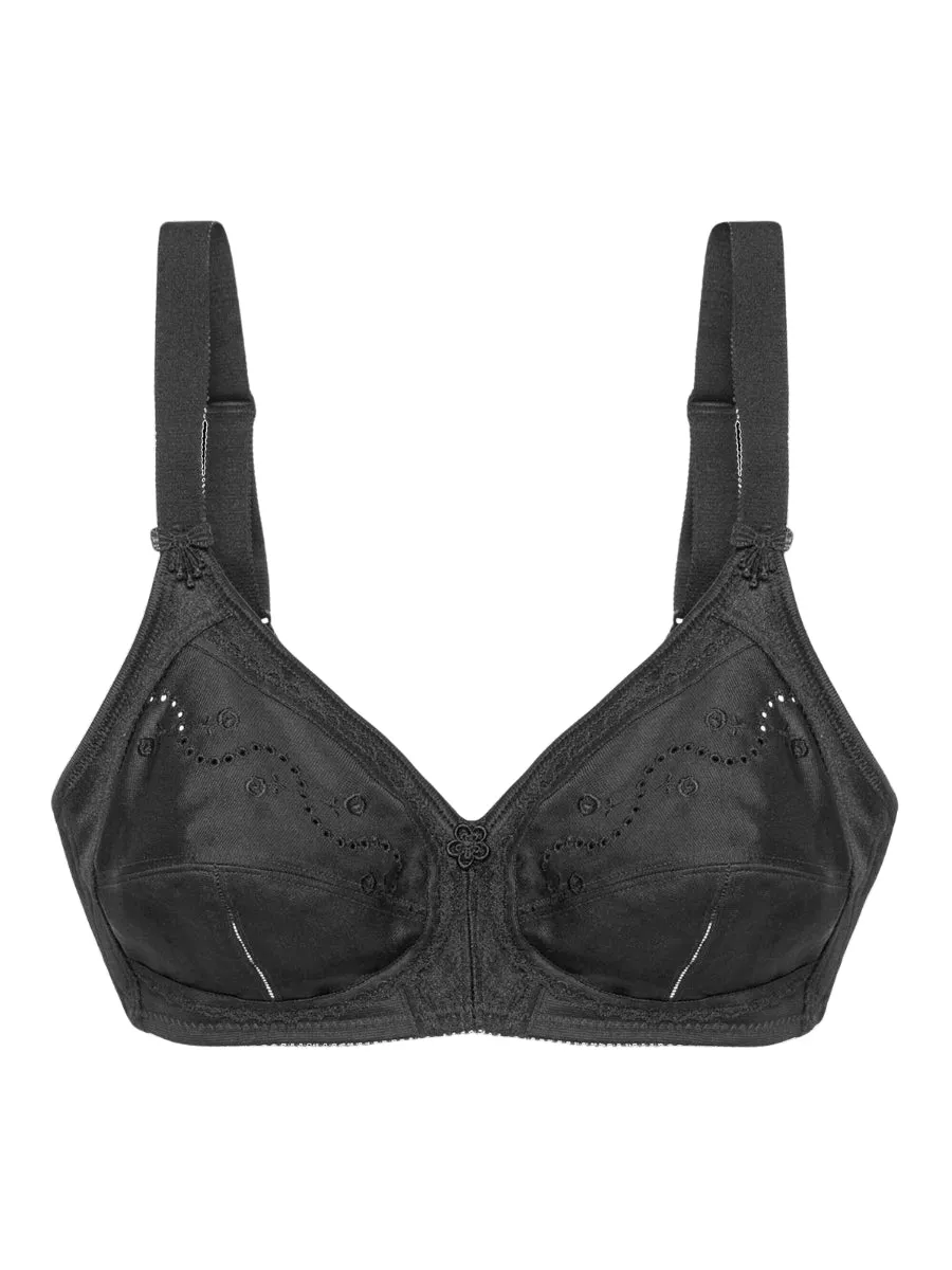 Doreen   Cotton Full Cup Bra - Black