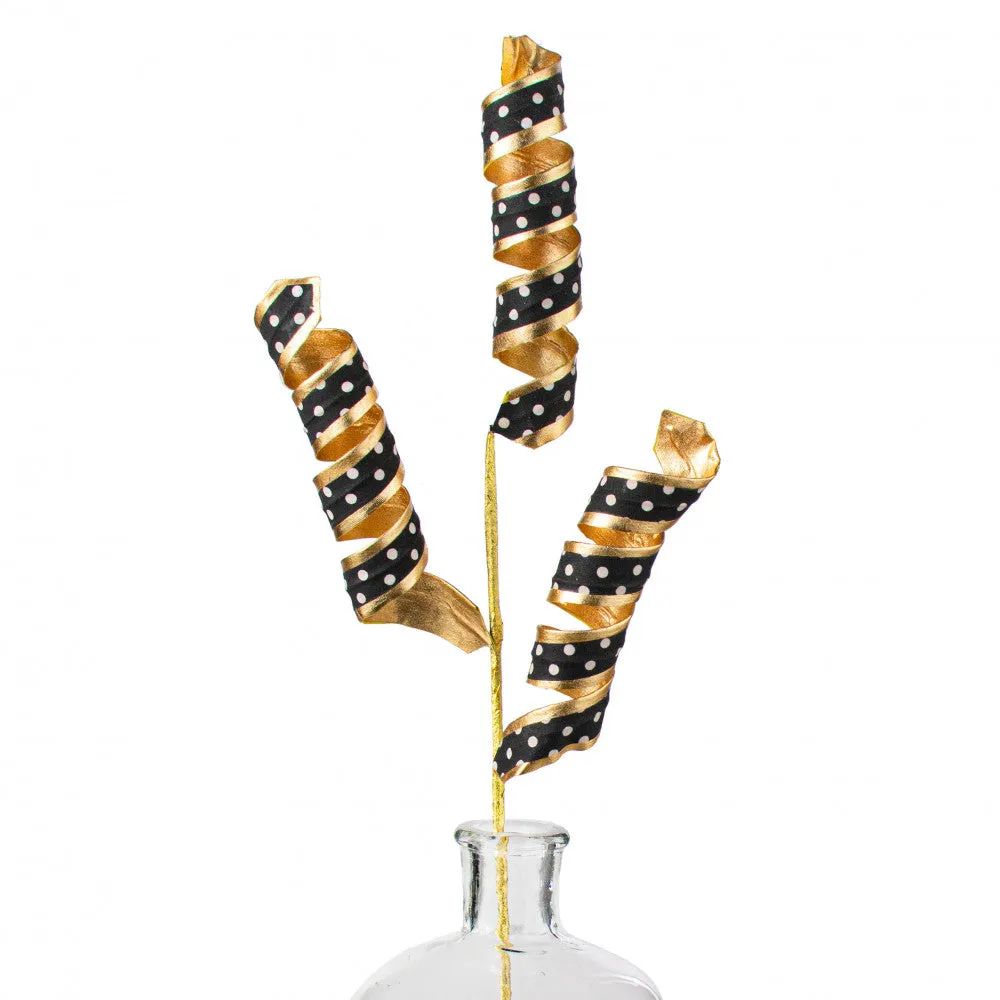 Double Sided Curly Spray - Black/White Dot & Gold, 24"