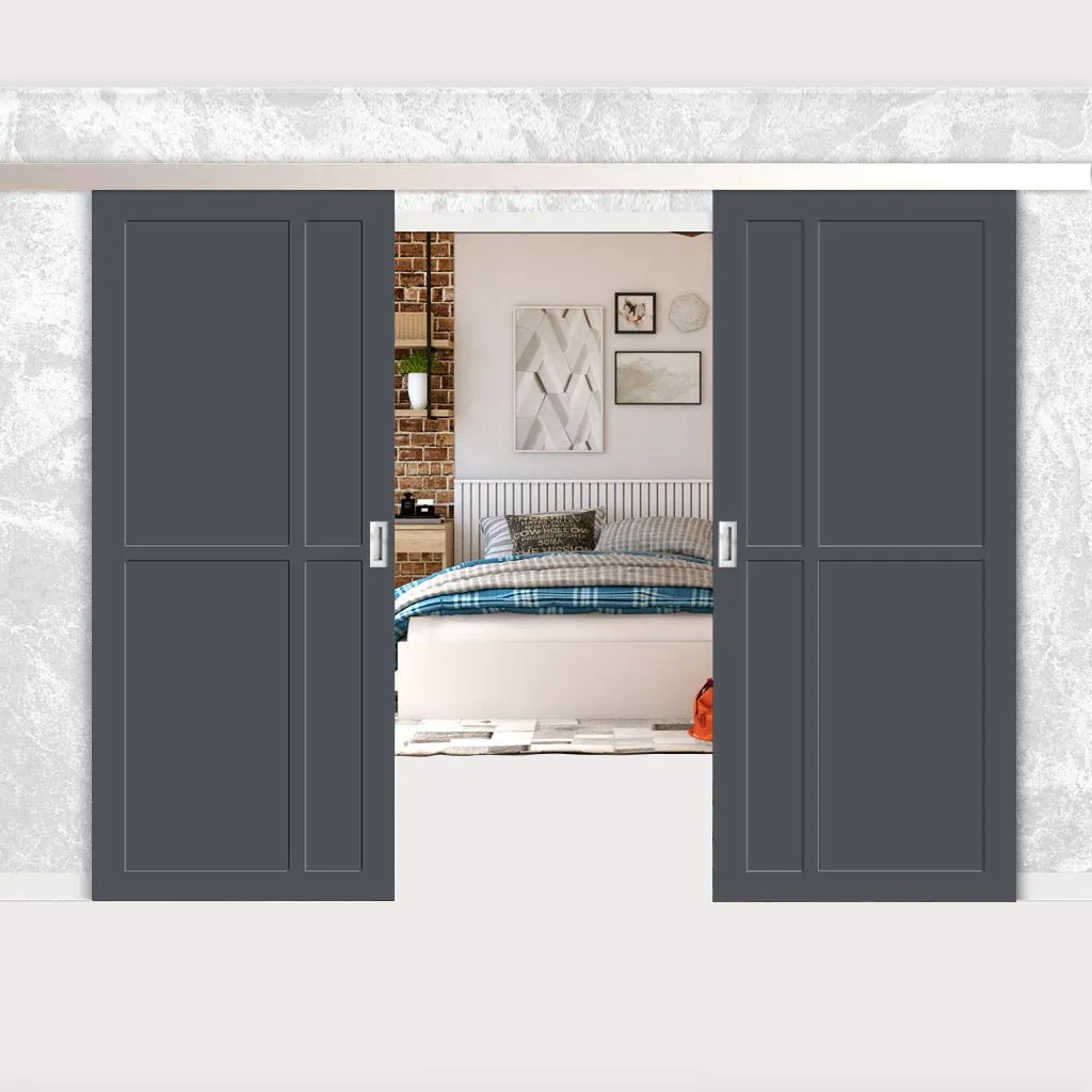 Double Sliding Door & Premium Wall Track - Eco-Urban® Marfa 4 Panel Doors DD6313 - 6 Colour Options