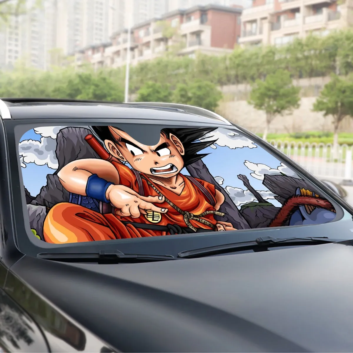 Dragon Ball Anime Angry Kid Goku Sky Clouds Blue 3D Windshield Sunshade