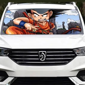 Dragon Ball Anime Angry Kid Goku Sky Clouds Blue 3D Windshield Sunshade