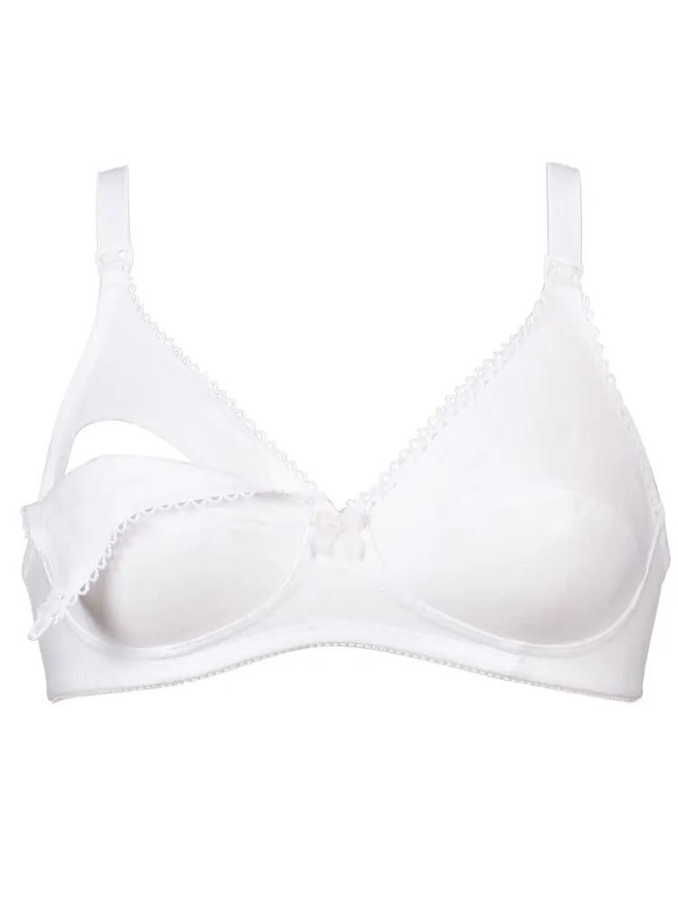 Drop Cup Cotton Nursing Bra - White