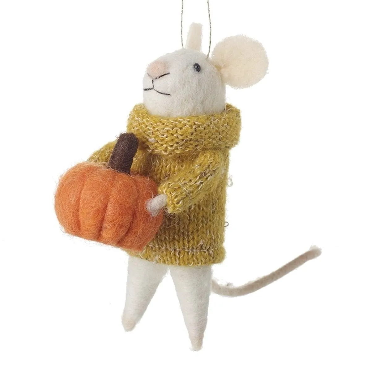 Felt Mouse Holding Pumpkin Halloween Decoration