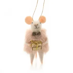 Felt Pink Mouse Holding Gift Hanging Bauble